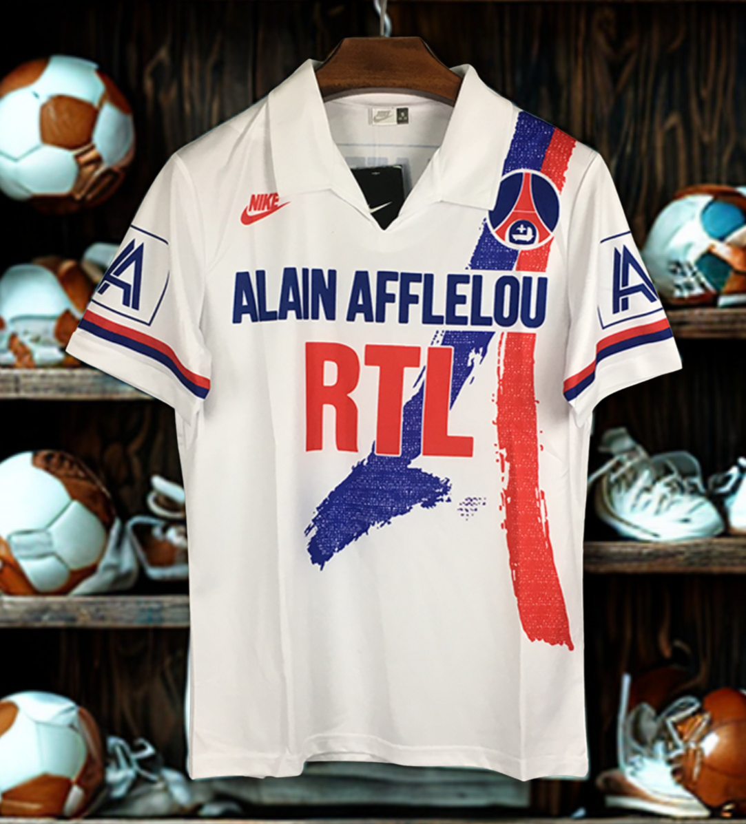 Camiseta Retrô do PSG 1990 - Edição Histórica (Patrocínios Alain Afflelou & RTL)